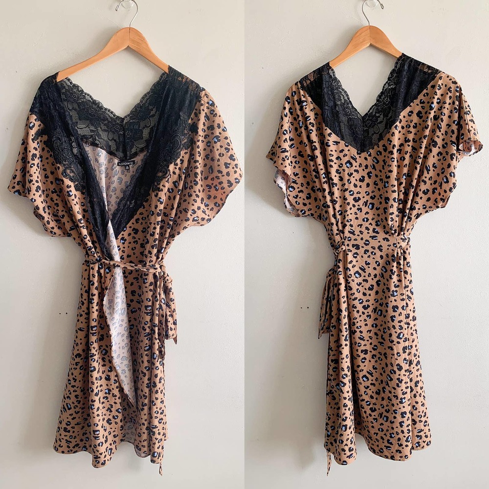 Fashion Nova Leopard Print Mini Dress with Black Lace Trim